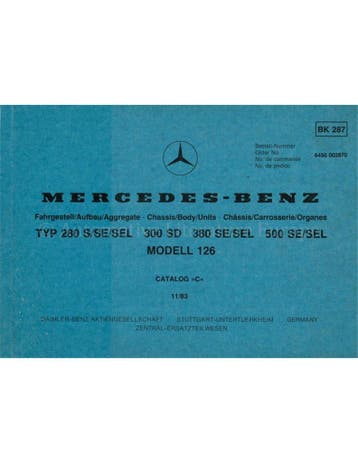 1983 MERCEDES BENZ S KLASSE ONDERDELENHANDBOEK, CHASSIS |