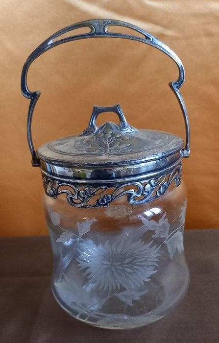Koektrommel - Kristal, Verzilverd - Kristallen koekjespot, Antiek en Kunst, Kunst | Designobjecten