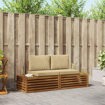 vidaXL 2 st Buiten bank set Massief Acacia Hout en Polyester, Verzenden