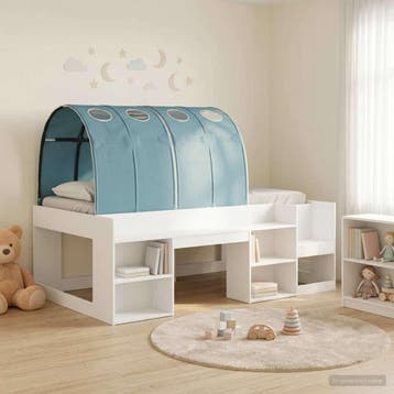 vidaXL Bedframe met Tunnel 3 st Wit en Lichtblauw Bewerkt, Verzenden, Nieuw