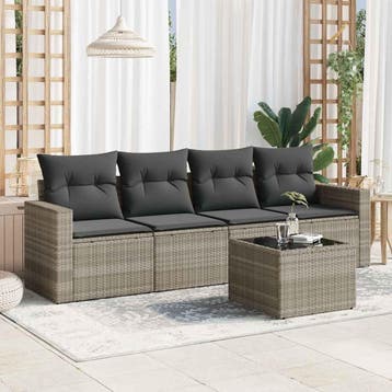 vidaXL 5-delige Loungeset met kussens poly rattan lichtgrijs, Verzenden, Loungeset