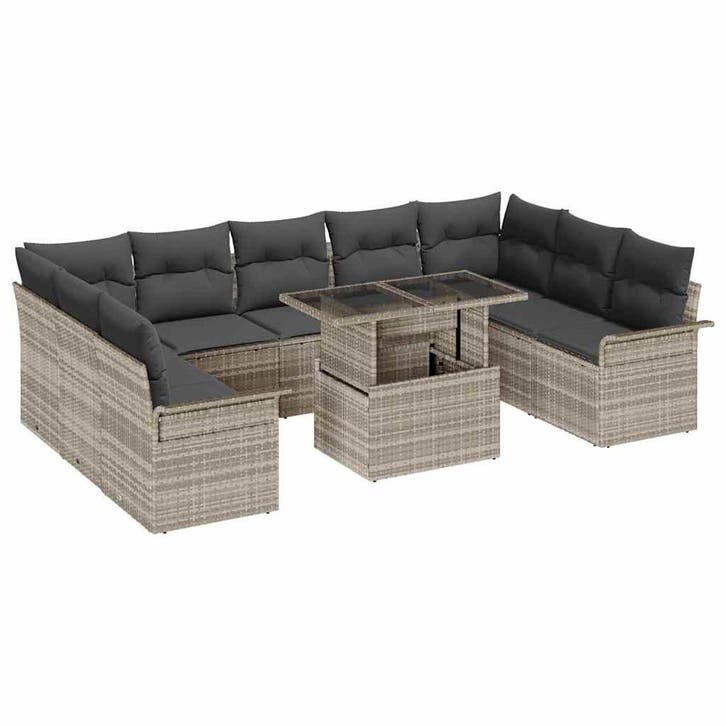 vidaXL Tuinbank Set met kussen met kussen 10 pcs Lichtgrijs, Jardin & Terrasse, Ensembles de jardin, Envoi