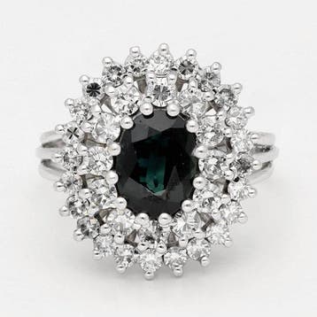 Ring - 18 karaat Witgoud Saffier - Diamant, Nieuw
