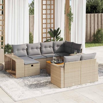 vidaXL 11-delige Tuinset met kussens poly rattan beige, Verzenden, Tuinset