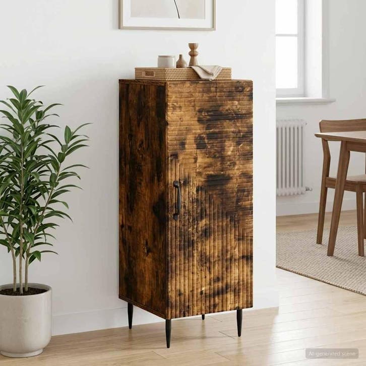 vidaXL Dressoir Gerookt eiken 33 x 34,5 x 89,5 cm Bewerkt, Huis en Inrichting, Kasten | Dressoirs, Nieuw, Verzenden