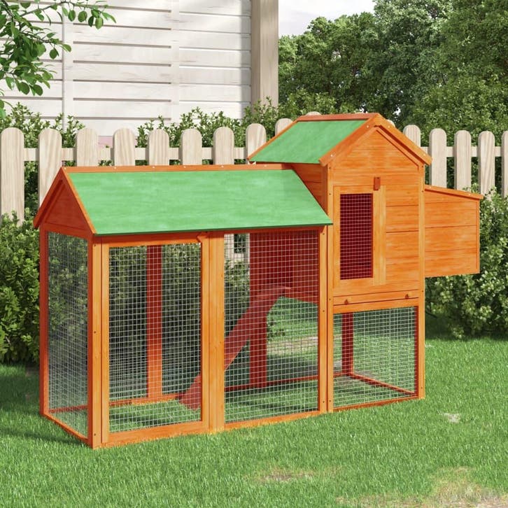 vidaXL Kippenhok 193x65x117 cm massief grenenhout bruin, Dieren en Toebehoren, Knaagdieren en Konijnen | Hokken en Kooien, Nieuw