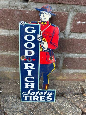 Vintage Goodrich Safety Shoes reclamebord – emaille