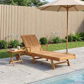 vidaXL Zonligstoel met Tafel Massief Teakhout Bruin, Verzenden, Nieuw