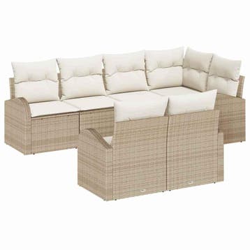 vidaXL Tuinbank Set 7 st Beige en Wit poly rattan, Verzenden