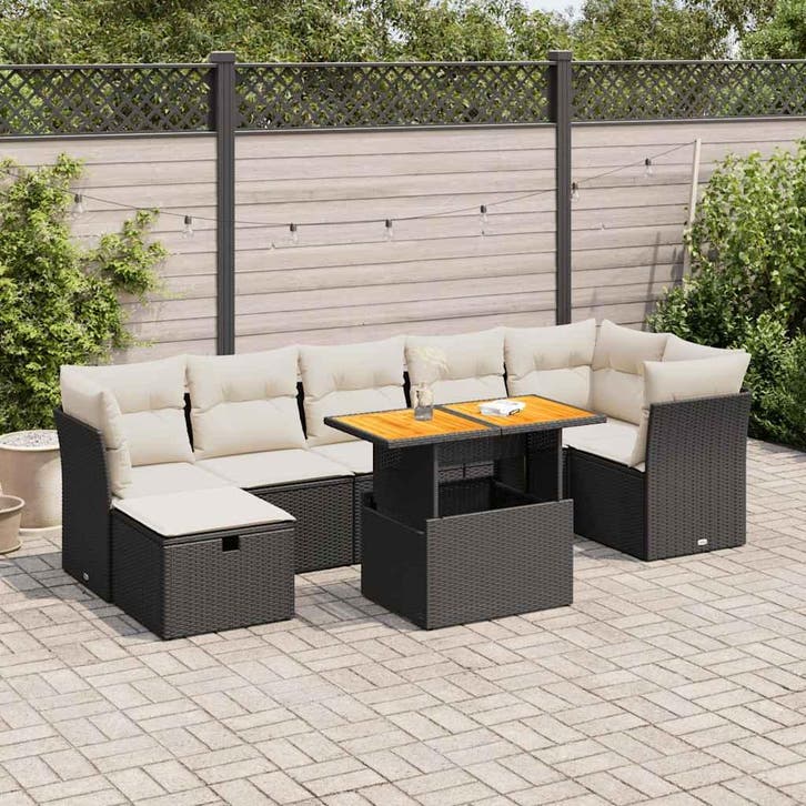 vidaXL 8-delige Loungeset met kussens poly rattan acacia, Jardin & Terrasse, Ensembles de jardin, Envoi