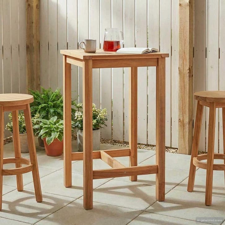 vidaXL Bartafel Naturel 60 x 60 x 105 cm Massief Teakhout, Tuin en Terras, Tuintafels, Nieuw, Verzenden