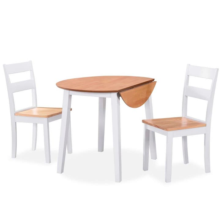 vidaXL Eetkamerset MDF en rubberwood wit 3-delig, Huis en Inrichting, Complete eetkamers, Nieuw, Verzenden