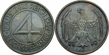 4 Pfennig Weimarer Republik 4 Reichspfennig 1932 E Mulden..., Verzenden, België