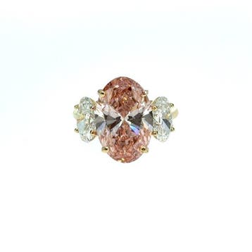 Ring - 14 karaat Geel goud - 8.13ct. tw. Roze Diamant (Fancy, Handtassen en Accessoires, Ringen, Nieuw