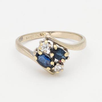 Ring - 14 karaat Witgoud Diamant (Natuurlijk) - Saffier