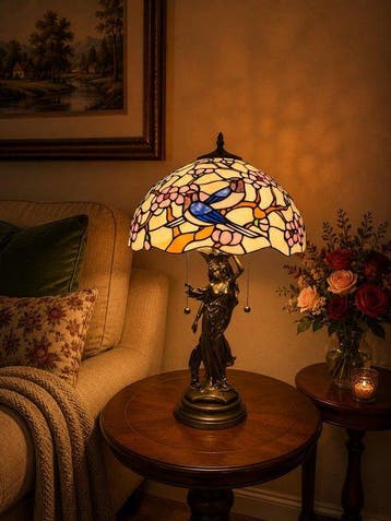 XXL Tiffany stijl tafellamp Art Nouveau Bronze Maiden lamp
