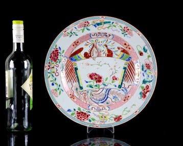 Grote Chinese famille rose vergulde schotel met Phoenix