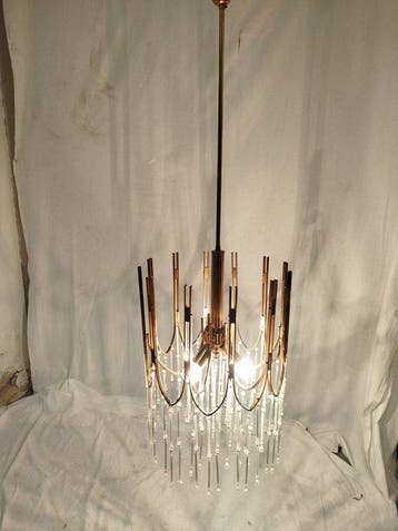 Lustre - Laiton - Lampe en laiton et verre de Murano