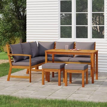 vidaXL 6-delige Tuinset met kussens massief acaciahout, Verzenden, Nieuw, Tuinset