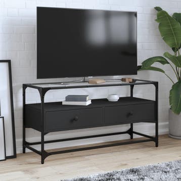 vidaXL Tv-meubel met glazen blad 98x35x51 cm bewerkt hout, Verzenden, Nieuw