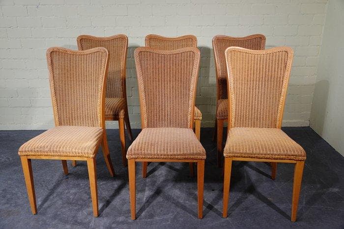 Lloyd Loom - Eetkamerstoel - Hout, Rattan - Zes stoelen, Antiquités & Art, Curiosités & Brocante