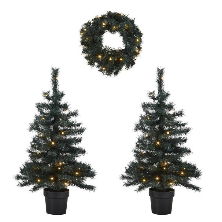 2 verlichte kerstbomen en krans Fraser (h95 x Ø55 cm), Maison & Meubles, Accessoires pour la Maison | Autre, Envoi
