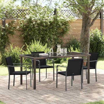 vidaXL Tuin Eettafel Set 5 pcs Zwart en Grijs PE Riet, Verzenden, Nieuw