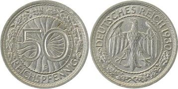 Duitsland 50 Reichspfennig 1930 E J 324 sehr selten i d E..., Verzenden, België