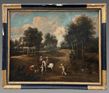 École néerlandaise (XVII) - Scene de chasse dans un bois