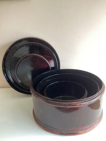 Doos (3) - Rond - Japans Urushi gelakte - Stapelbare