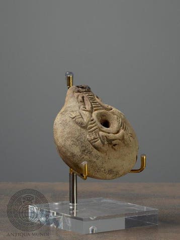 Égypte ancienne argile Lampe à huile en terre cuite à motif