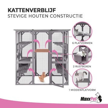 MaxxPet Kattenkooi - kattenvolière - 166x90x180cm Grijs, Animaux & Accessoires, Accessoires pour chats, Ophalen of Verzenden