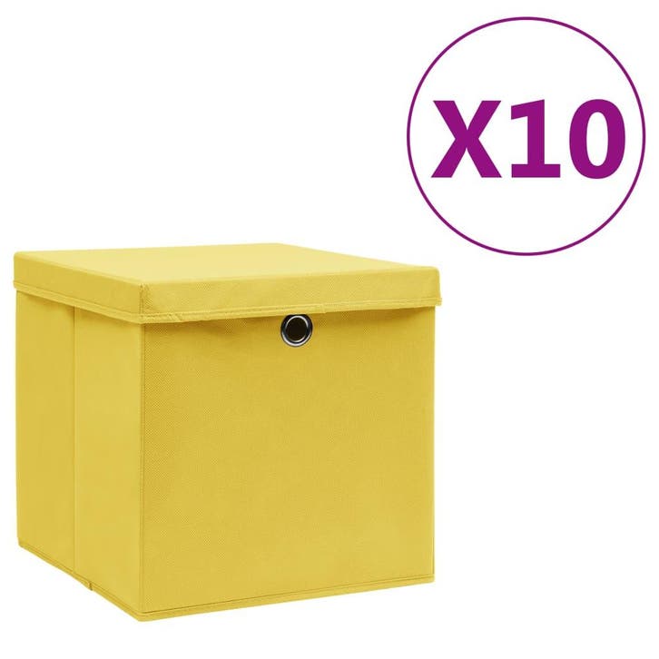 vidaXL Opbergboxen met deksel 10 st 28x28x28 cm geel, Bricolage & Construction, Casiers & Boîtes, Envoi