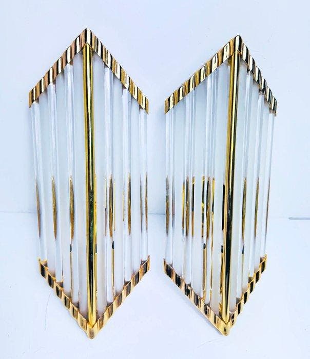 Wandkandelaar - Kristal, Messing - Twee wandlampen, jaren, Antiquités & Art, Curiosités & Brocante