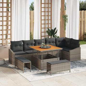 vidaXL Tuinbank Set 9 st 7-Aantal zitplaatsen Grijs Poly, Verzenden, Nieuw