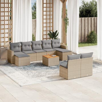 vidaXL 10-delige Loungeset met kussens poly rattan gemengd, Verzenden, Nieuw, Loungeset