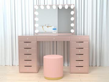 Veiling - Luxe kaptafel met verlichting - Roze - Incl. poef, Huis en Inrichting, Nieuw
