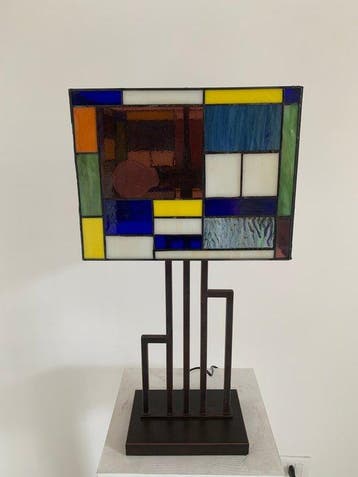 Stile Tiffany - Tafellamp - Glas-in-lood - Mondrian, Antiek en Kunst