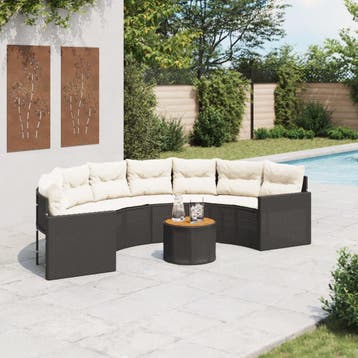 vidaXL Tuinbank met tafel en kussens halfrond poly rattan, Verzenden, Nieuw
