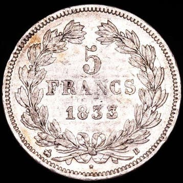 France. Louis Philippe I. 5 Francs 1833-B, Rouen (Sans prix