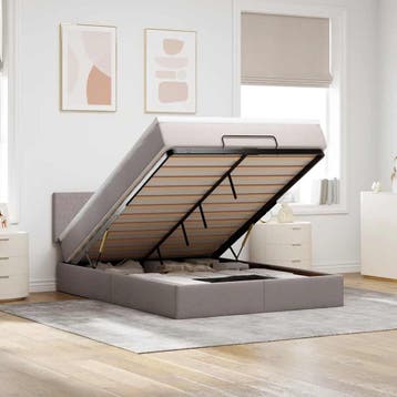 vidaXL Bed met matras 140x200 cm stof taupe, Verzenden, Nieuw