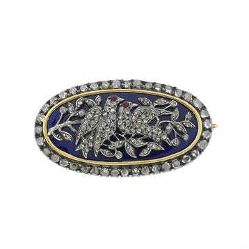 Antiek gouden broche met diamanten en robijn ca. 0,81 ct., Ophalen of Verzenden
