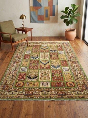 Premium wol tapijt – Garden Panel / Kheshti - Handgemaakt -, Nieuw