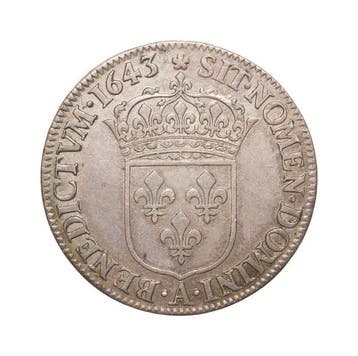 France. Louis XIII (1610-1643). 1/4 Écu 1643-A, Paris