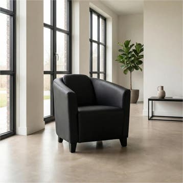 Leren fauteuil Press - Hermes Nero (zwart) - Poten hout, Nieuw, Ophalen of Verzenden, Eigentijds, Klassiek, Retro, Romantisch, Vintage
