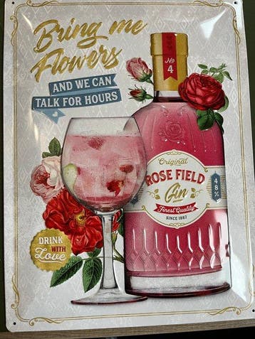 Rose field Gin reclamebord - Reclamebord - Metaal