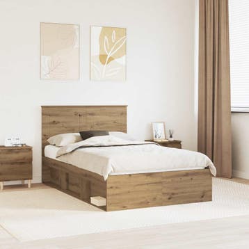 vidaXL Bedframe Ambachtelijk Eiken 135 x 190 cm Massief, Verzenden
