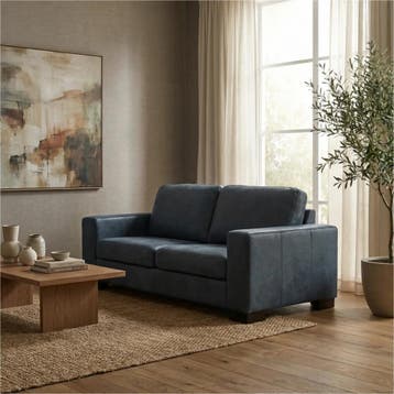 Leren bank Enjoy - 2,5 zits - Kenia Denim (blauw) - Poten, Nieuw, Ophalen of Verzenden, Modern, 200 tot 250 cm