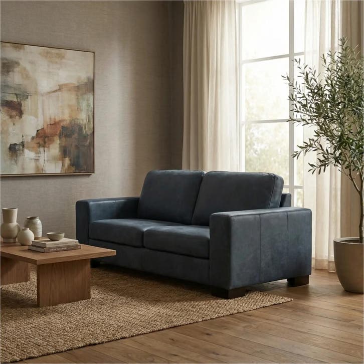 Leren bank Enjoy - 2,5 zits - Kenia Denim (blauw) - Poten, Maison & Meubles, Canapés | Salons, Enlèvement ou Envoi