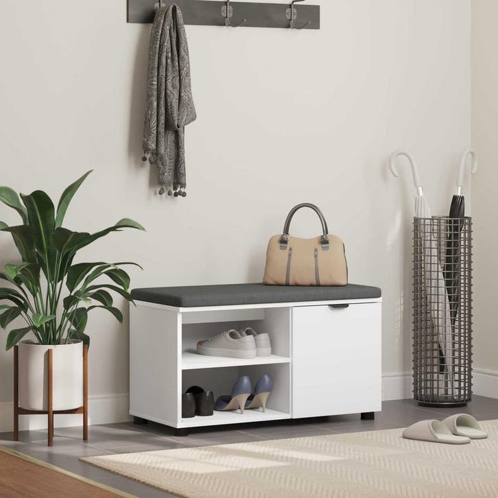 vidaXL Hallenbank Wit 80 x 38 x 46 cm Geengineerd Hout en, Huis en Inrichting, Overige Huis en Inrichting, Nieuw, Verzenden